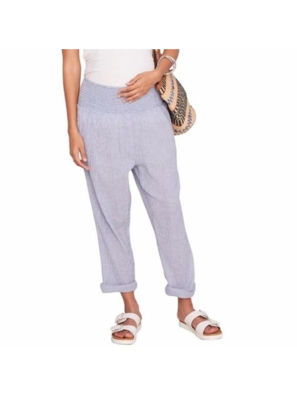 NWOT HATCH Dylan Maternity Pants Blue White Stripe Cotton Beach Resort Small 1